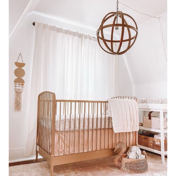 Crate and Barrel Kids Baby Crib Skirt 100% Linen Pink - Picture 1 of 7